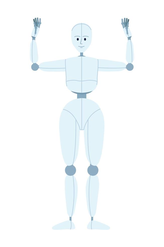 humanóide robô desempenho semi plano cor vetor personagem. como humano dança movimento. editável cheio corpo figura em branco. simples desenho animado estilo local ilustração para rede gráfico Projeto e animação