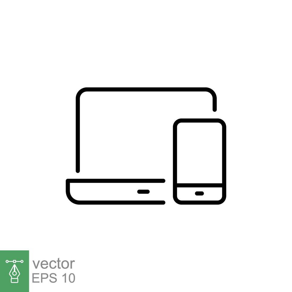 computador portátil e Móvel telefone linha ícone. simples esboço estilo. Área de Trabalho, dispositivo, tela, mostrar, Smartphone, responsivo conceito. vetor ilustração isolado em branco fundo. eps 10.