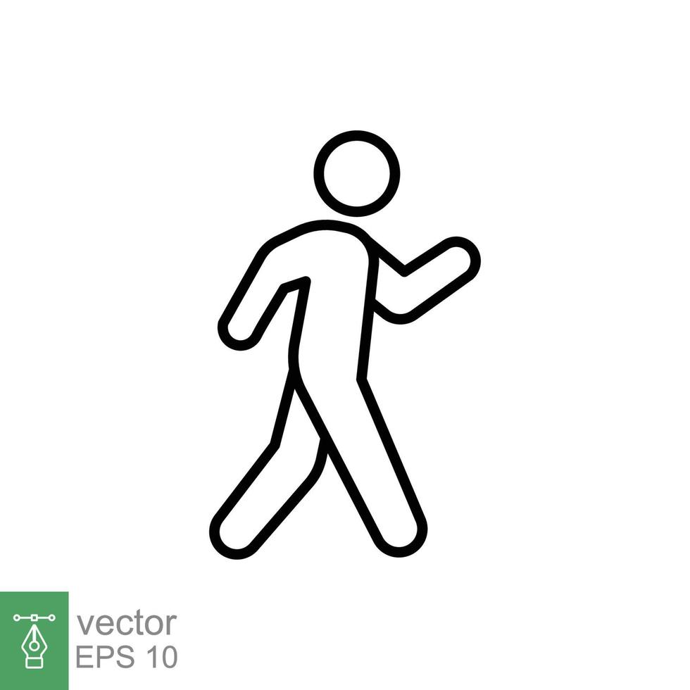 ícone da linha de caminhada. estilo de contorno simples. pedestre, homem, pictograma, humano, lado, símbolo do conceito de passarela. ilustração vetorial isolada no fundo branco. eps 10. vetor