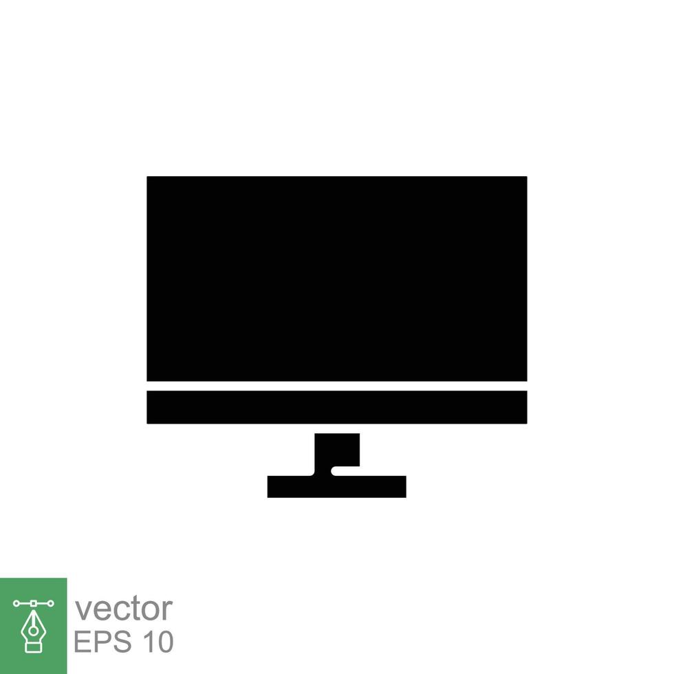 pc monitor ícone. simples sólido estilo. tela, televisão, Área de Trabalho computador exibição conceito. Preto silhueta, glifo símbolo. vetor ilustração isolado em branco fundo. eps 10.