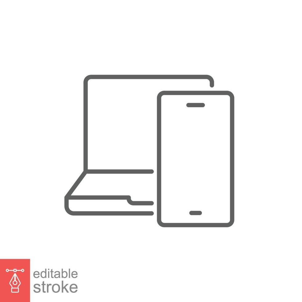 computador portátil e Móvel telefone linha ícone. simples esboço estilo. Área de Trabalho, dispositivo, tela, mostrar, Smartphone, responsivo conceito. vetor ilustração isolado em branco fundo. editável acidente vascular encefálico eps 10.