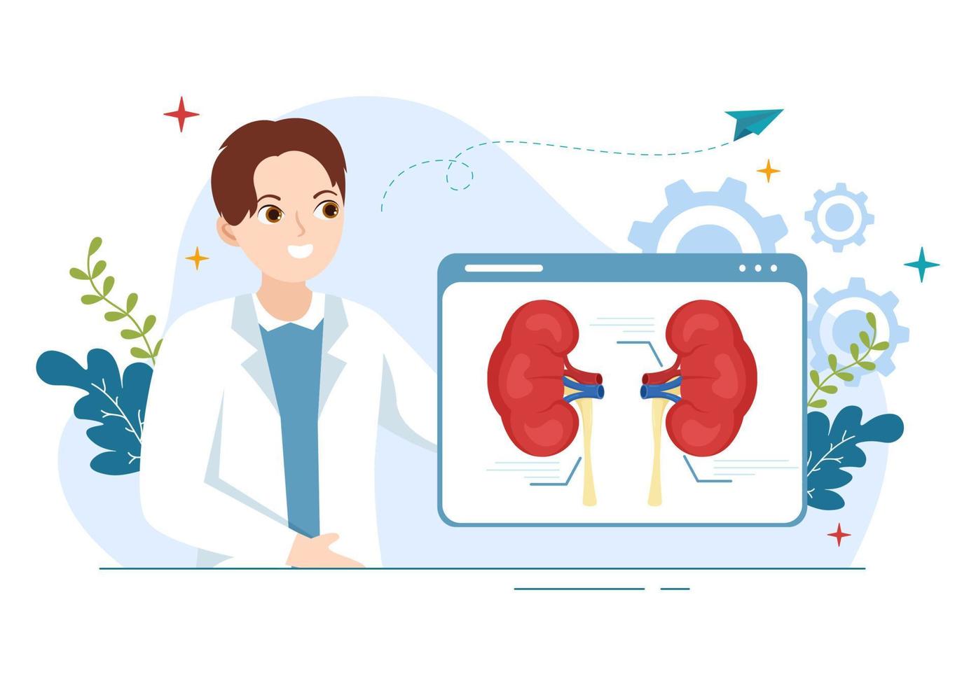 nefrologista ilustração com cardiologista, proctologista e tratar rins órgão dentro plano desenho animado mão desenhado para rede bandeira ou aterrissagem página modelos vetor