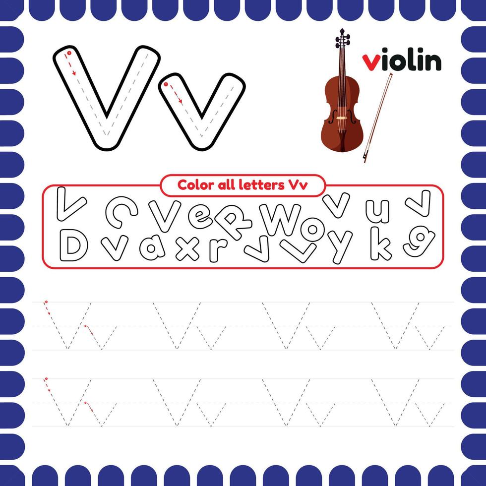 alfabeto rastreamento planilha com cartas. escrevendo prática carta v. vetor