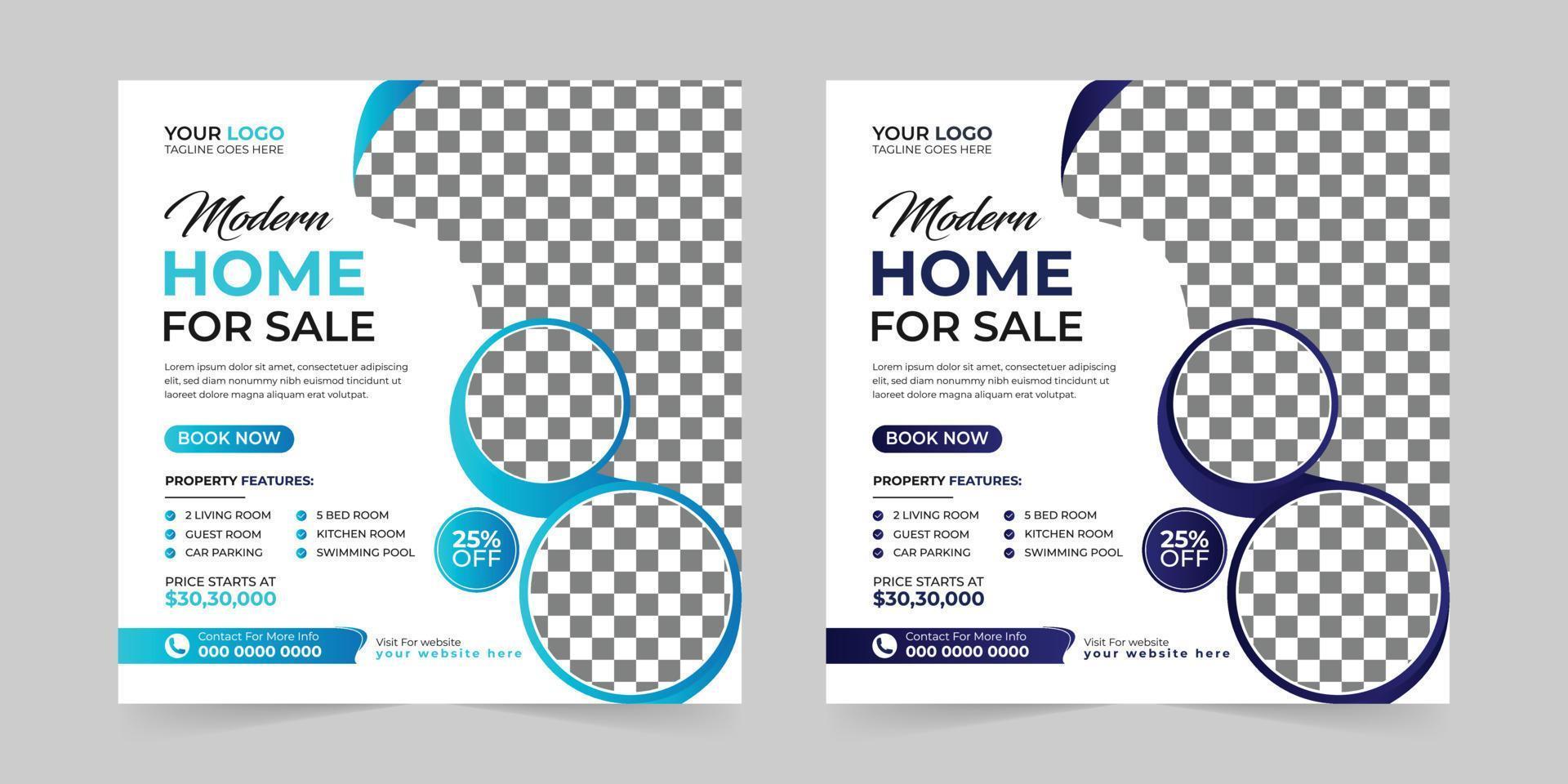 venda de casa imobiliária moderna e aluguel de casa publicidade quadrada postagem de mídia social e anúncios de promoção design de modelo de vetor de banner de desconto.