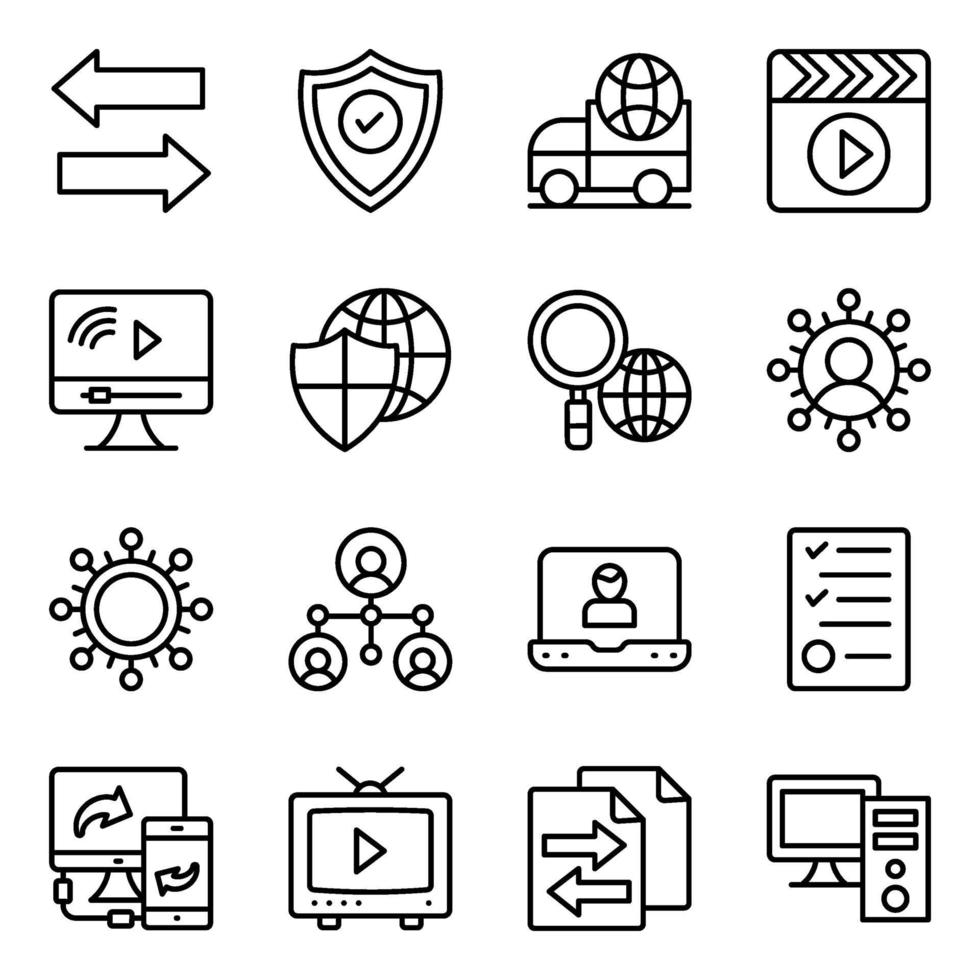 transferência de dados e ícones lineares de rede vetor