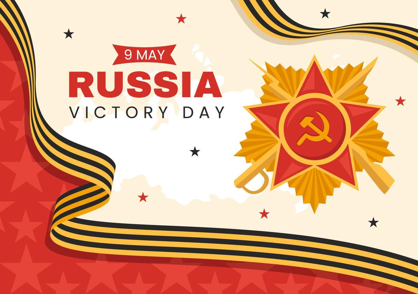russo vitória dia em pode 9 ilustração com medalha Estrela do a herói e ótimo patriótico guerra dentro plano desenho animado mão desenhado para aterrissagem página modelos vetor