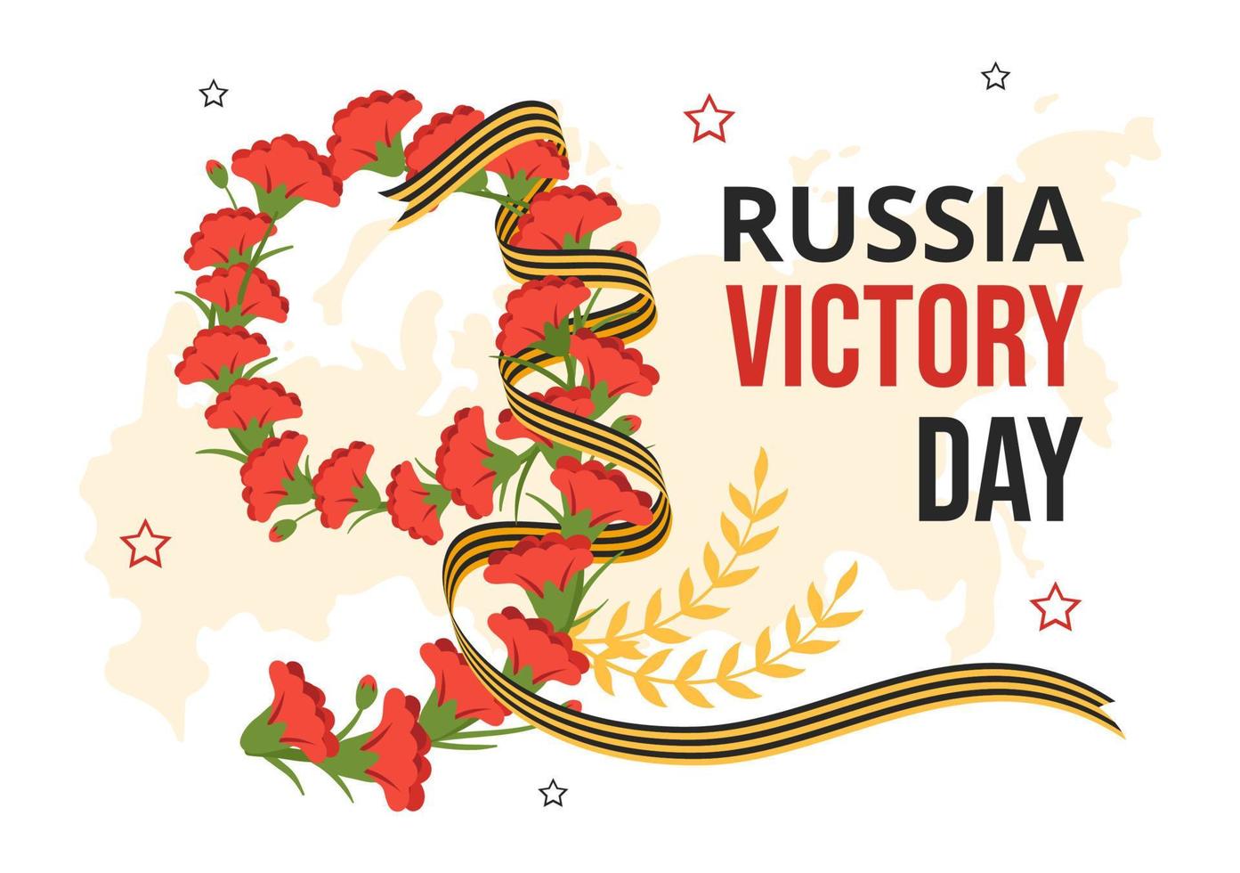russo vitória dia em pode 9 ilustração com medalha Estrela do a herói e ótimo patriótico guerra dentro plano desenho animado mão desenhado para aterrissagem página modelos vetor