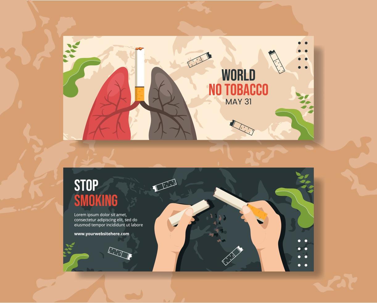mundo não tabaco dia horizontal bandeira desenho animado mão desenhado modelos fundo ilustração vetor