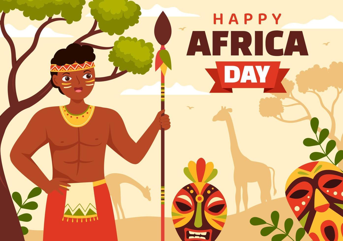 feliz África dia em 25 pode ilustração com cultura africano tribal figuras dentro plano desenho animado mão desenhado para rede bandeira ou aterrissagem página modelos vetor