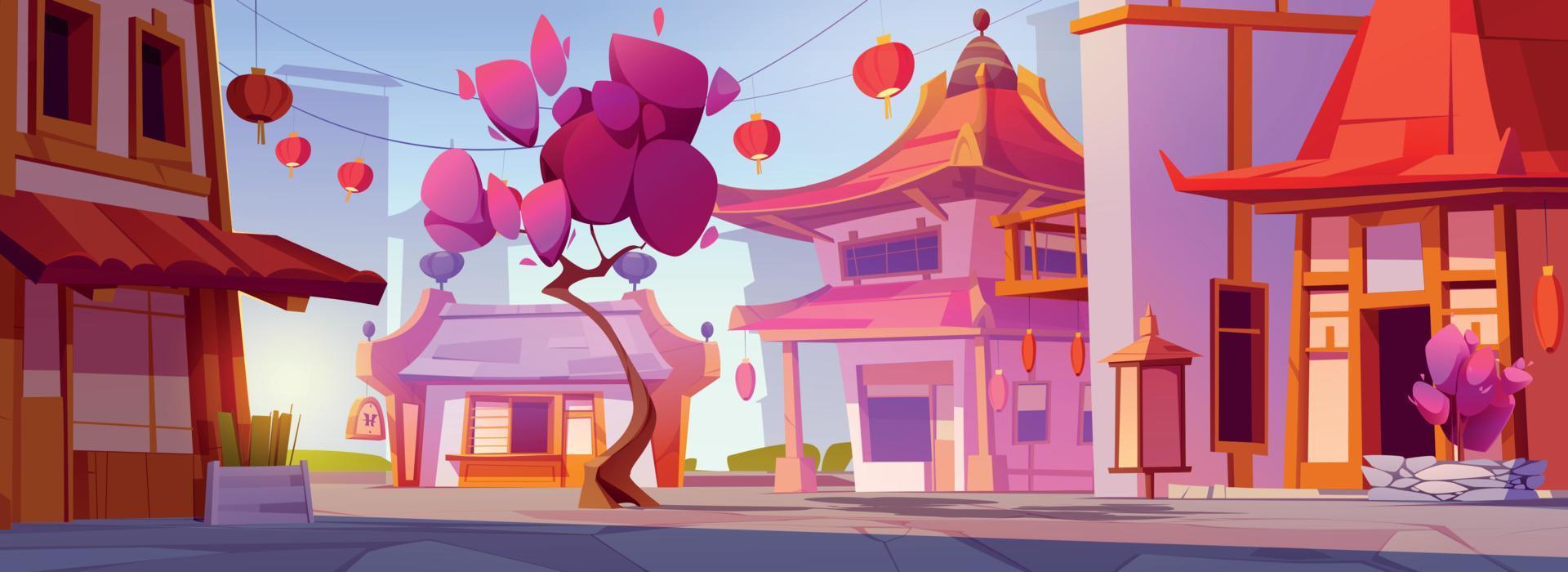 rua dentro Chinatown com cereja Flor panorama vetor