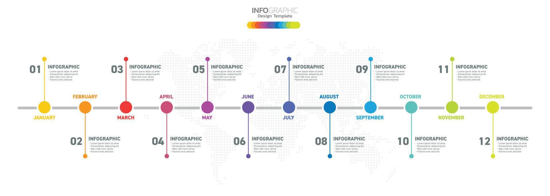 12 meses moderno Linha do tempo diagrama calendário, infográfico modelo para negócios. vetor