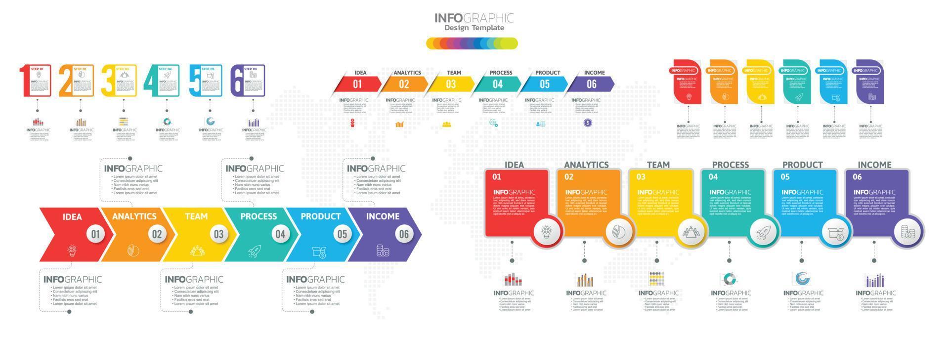 O vetor infográfico da linha do tempo com 6 etapas pode ser usado para o design da web do relatório anual do diagrama de layout do fluxo de trabalho.