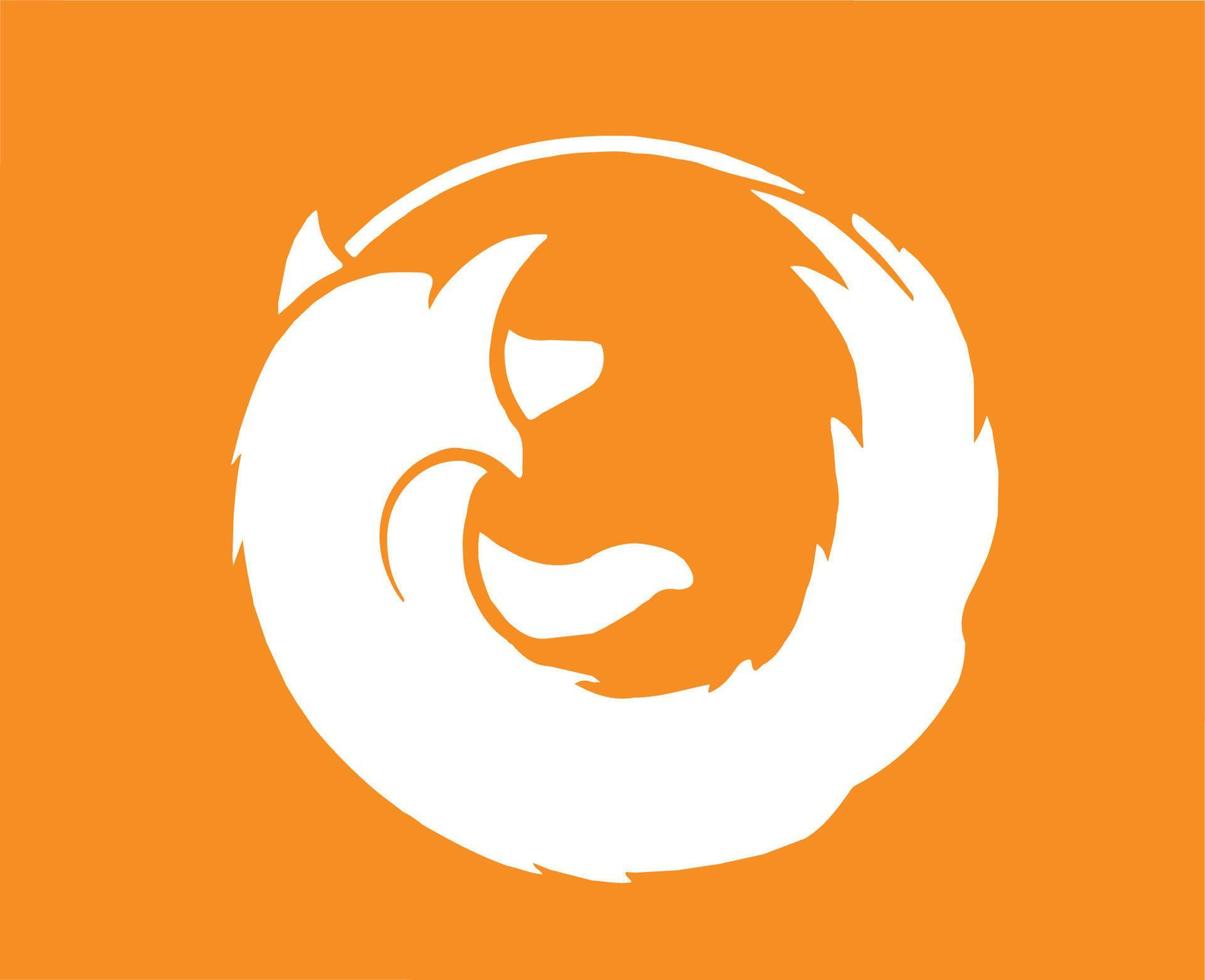 Mozilla Raposa de fogo navegador logotipo marca símbolo branco Projeto Programas ilustração vetor com laranja fundo