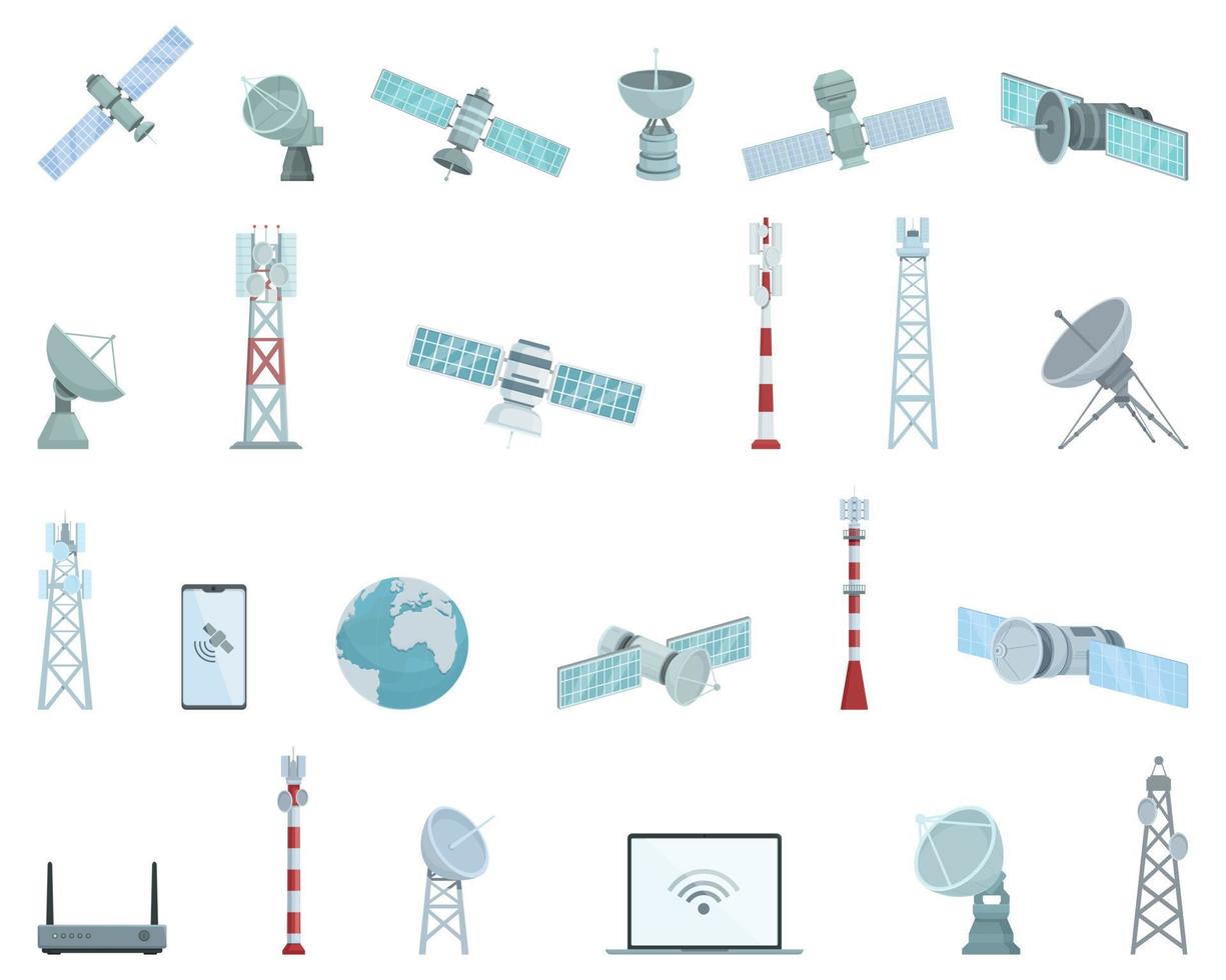 satélite Internet ícones conjunto desenho animado vetor. antena comunicação vetor