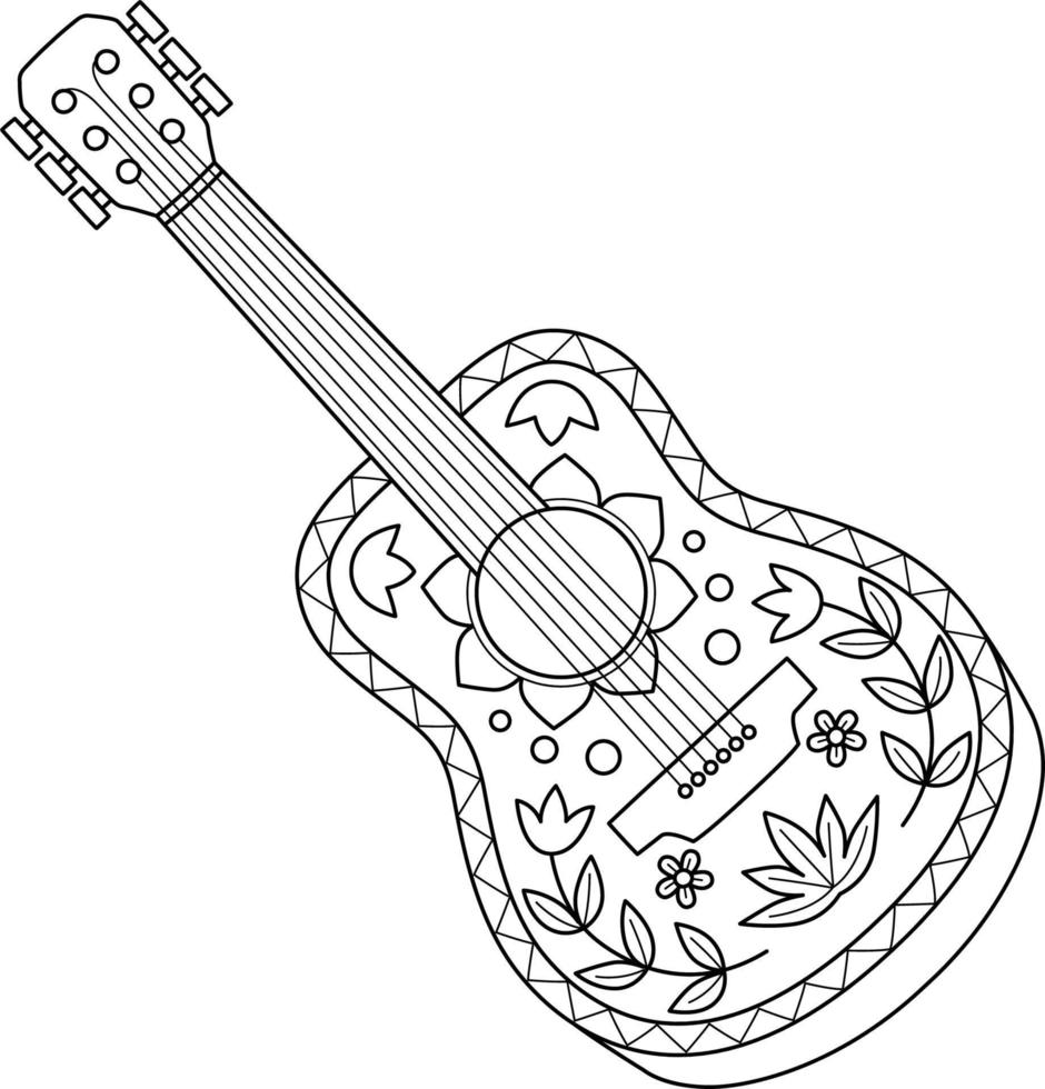 página para colorir isolada de guitarra para crianças vetor