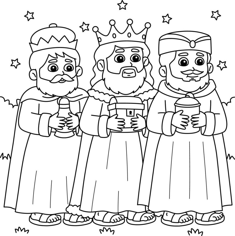 cristão três reis coloração página para crianças vetor