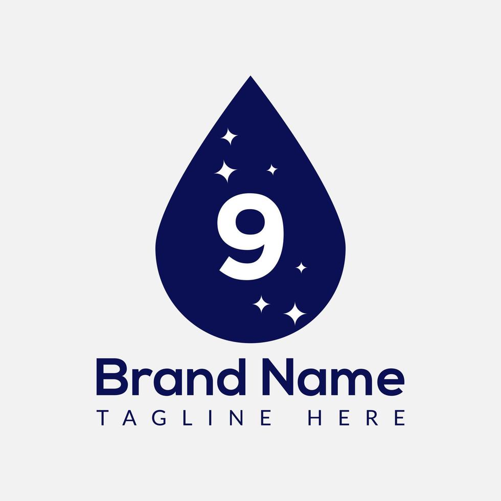 inicial carta 9 lavar logotipo, solta e lavar combinação. solta logotipo, lavar, limpar, fresco, água modelo vetor