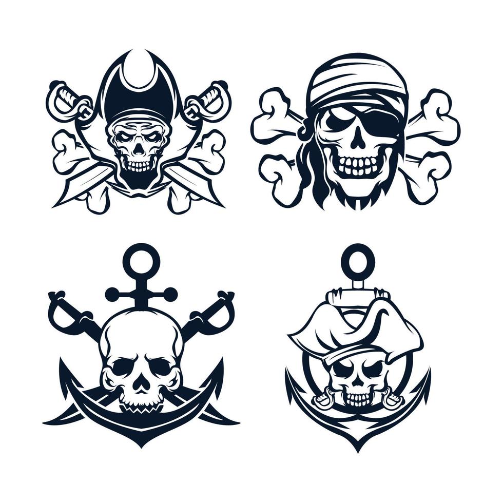 crânio piratas logotipo com retro estilo monocromático Projeto. vetor