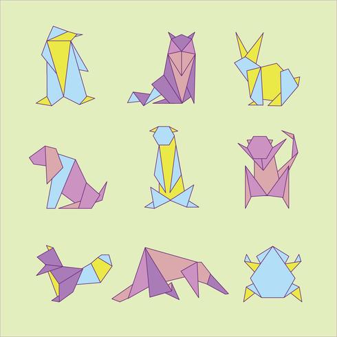Conjunto de origami de animais vetor