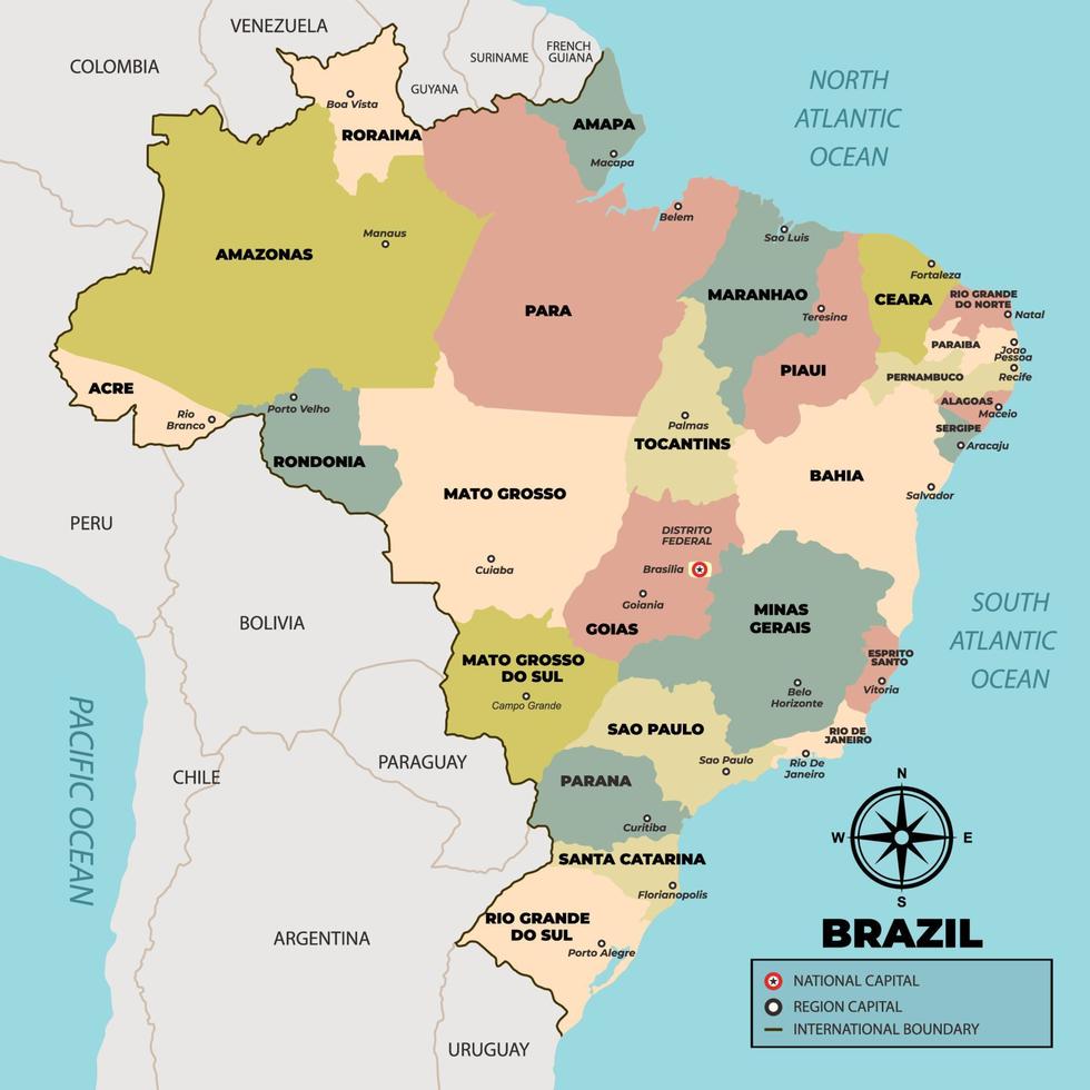 mapa do brasil com nome da região vetor