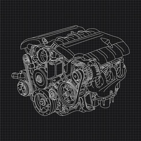 Esboço desenhado de mão do motor do carro, Vetor Premium