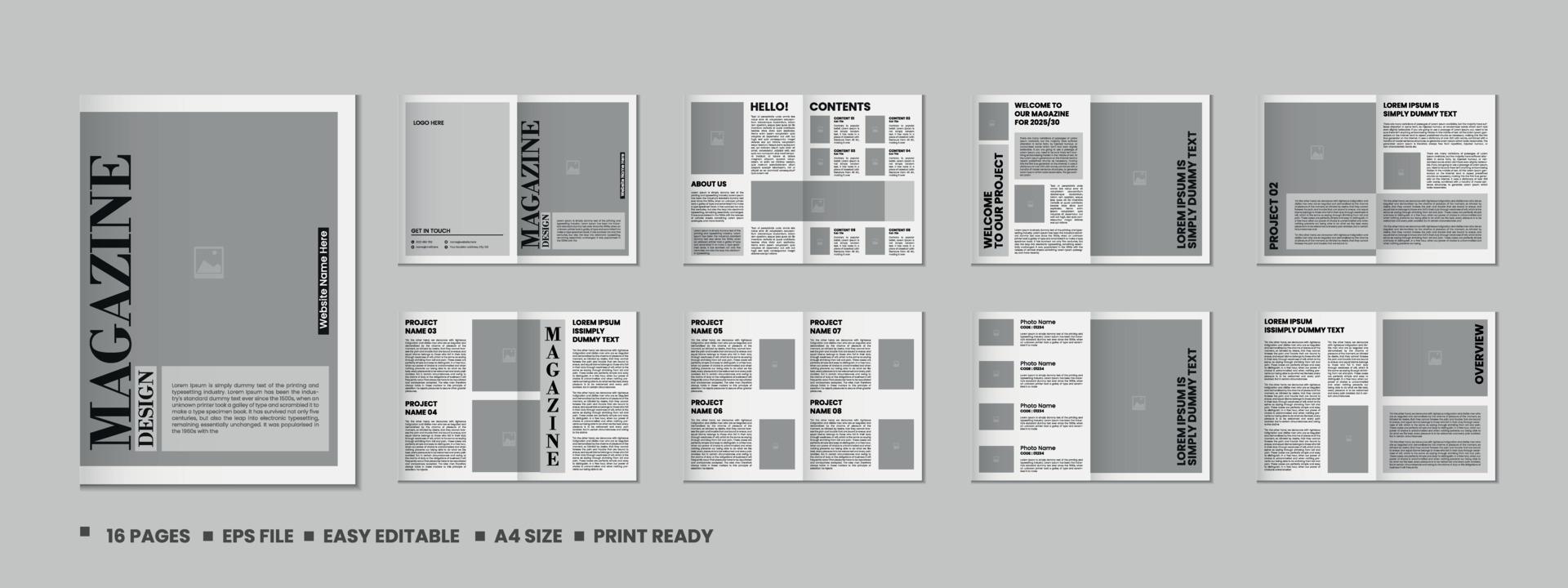 portfólio revista modelo projeto, 16 Páginas moda revista e a4 arquitetura portfólio Projeto vetor