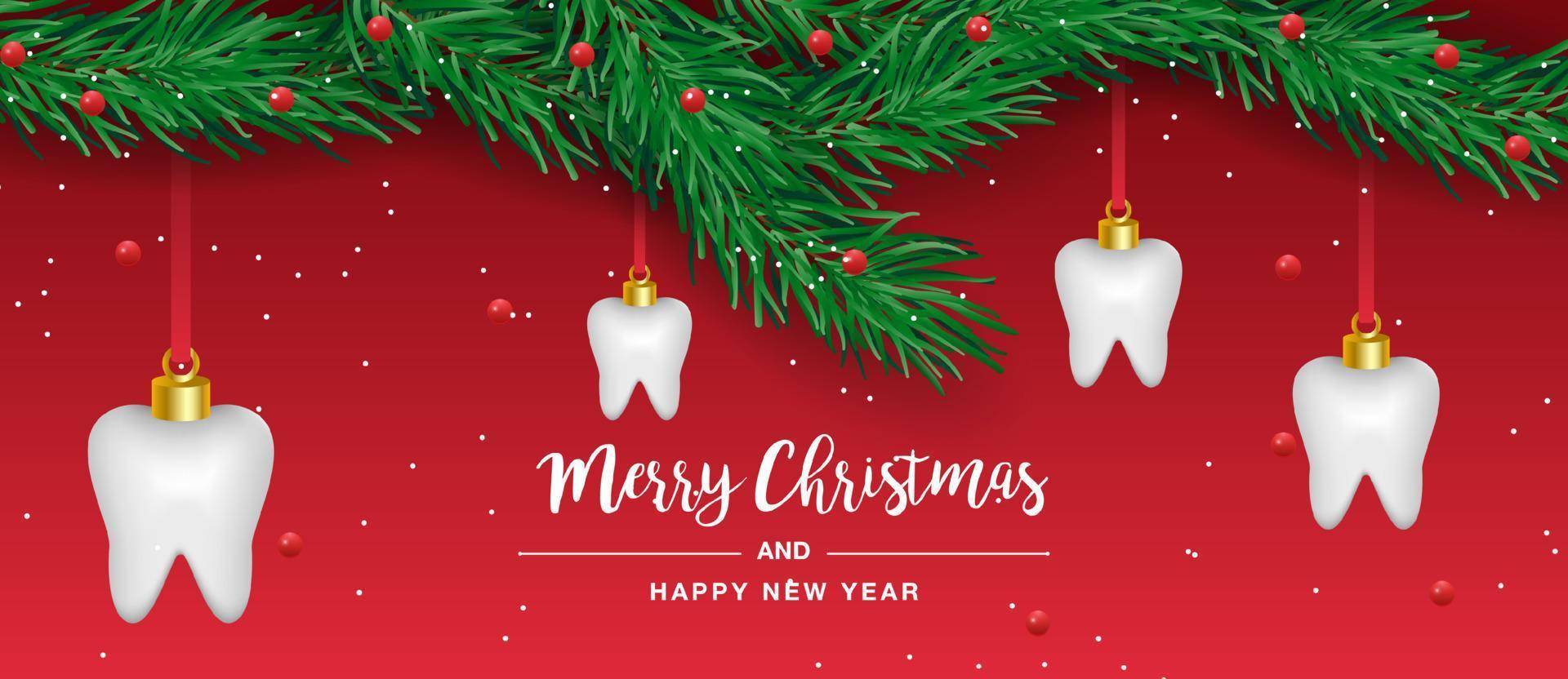 Natal dente e feliz ano comemoro com Natal árvore. dental Cuidado conceito. ilustração vetor fundo. dente Natal árvore. vetor dental feliz Novo ano e Natal cartão.