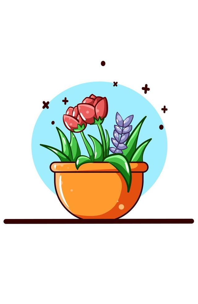ilustração dos desenhos animados do ícone do vetor do vaso de flores tulipa
