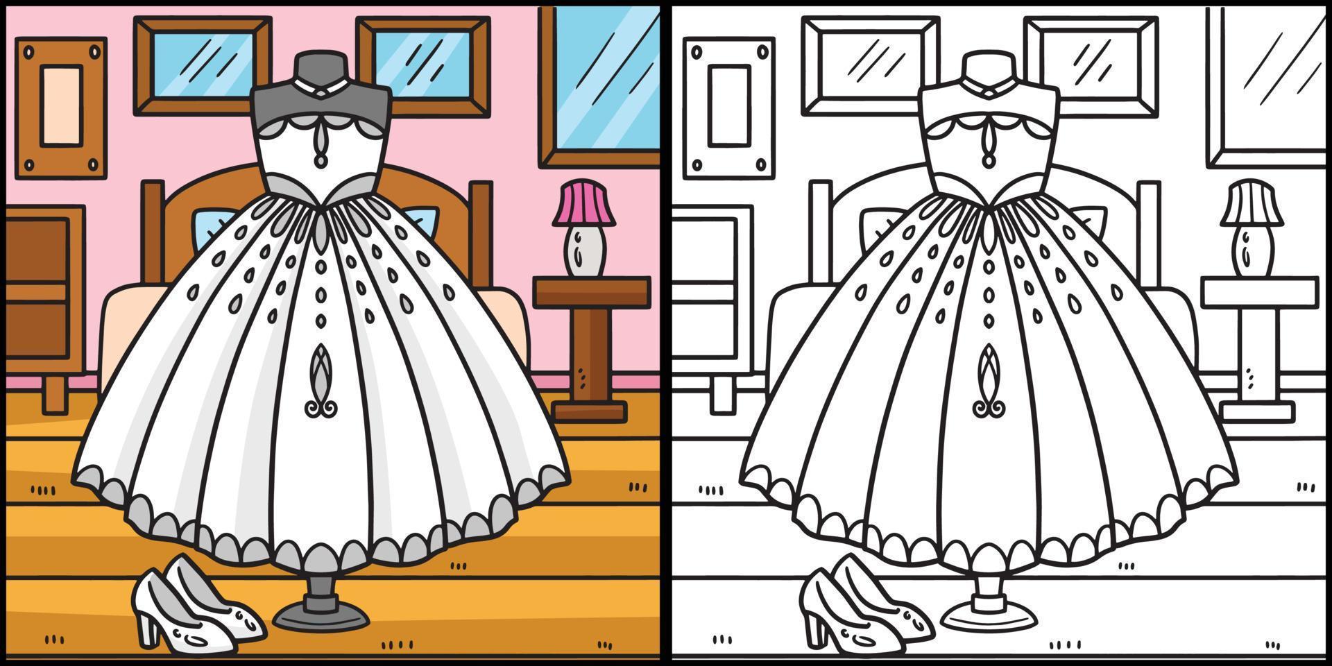 Casamento vestido coloração página colori ilustração vetor