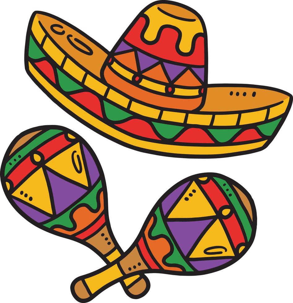 cinco de maionese mexicano chapéu, maracás desenho animado clipart vetor