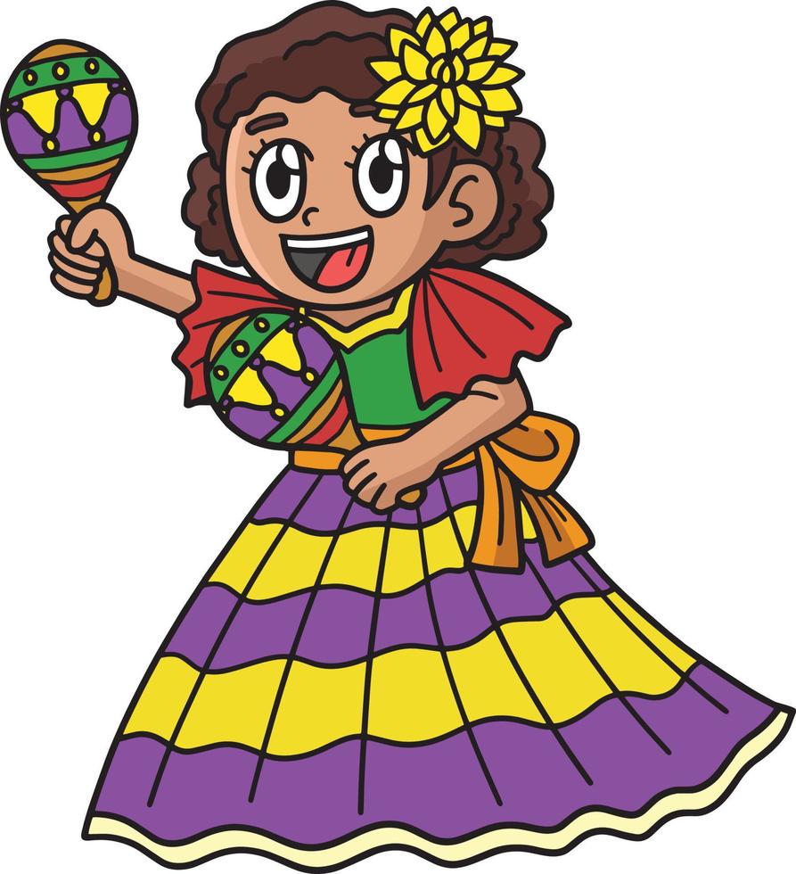 cinco de maionese menina com maracás desenho animado clipart vetor