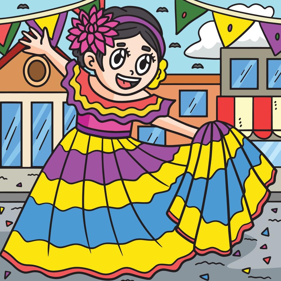 cinco de maionese menina dançando colori desenho animado vetor