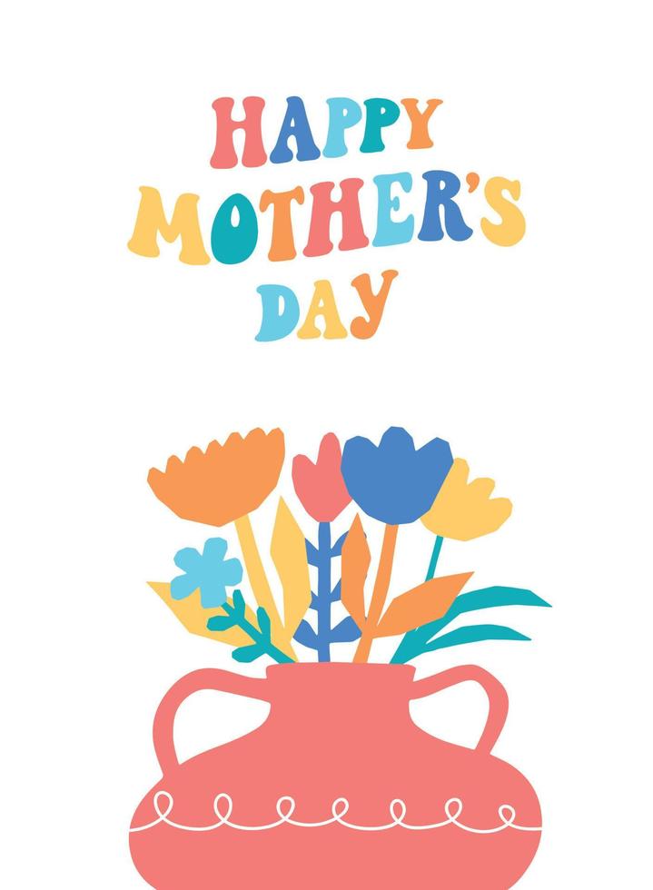 feliz mãe dia groovy letras citar decorado com vaso do flores para cumprimento cartões, cartazes, impressões, sublimação, feriado decoração, cartões postais, etc. eps 10 vetor