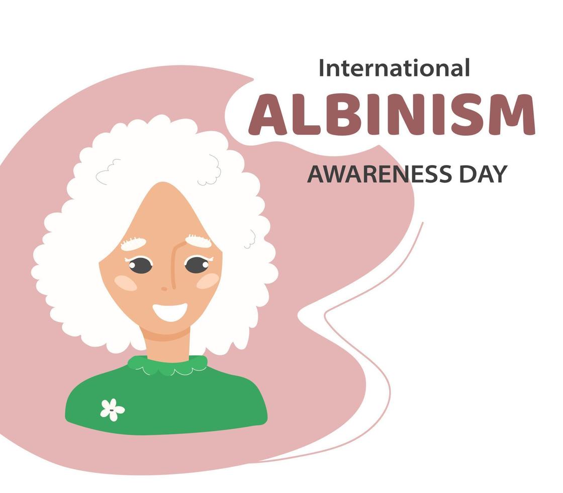 internacional albinismo consciência dia. Junho 13º. retrato do uma feliz mulher com albinismo vetor