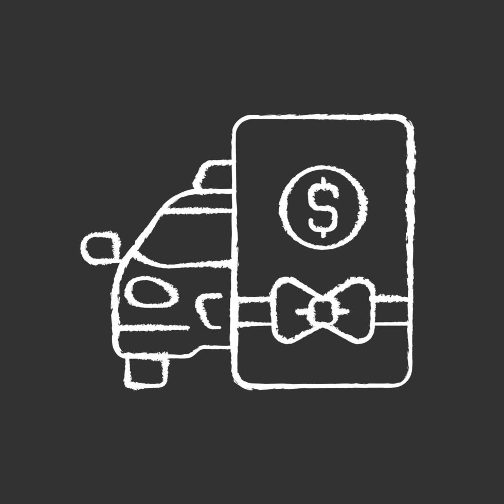 ícone de giz branco de cartão-presente de táxi em fundo preto vetor