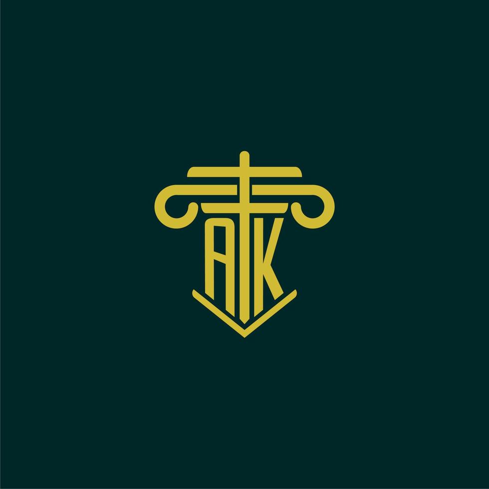 ak inicial monograma logotipo Projeto para lei empresa com pilar vetor imagem