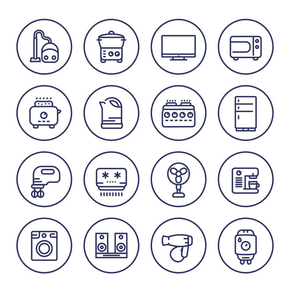 aparelhos e ícones de linha de eletrônicos de consumo em branco vetor