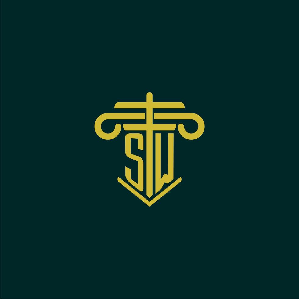 sw inicial monograma logotipo Projeto para lei empresa com pilar vetor imagem