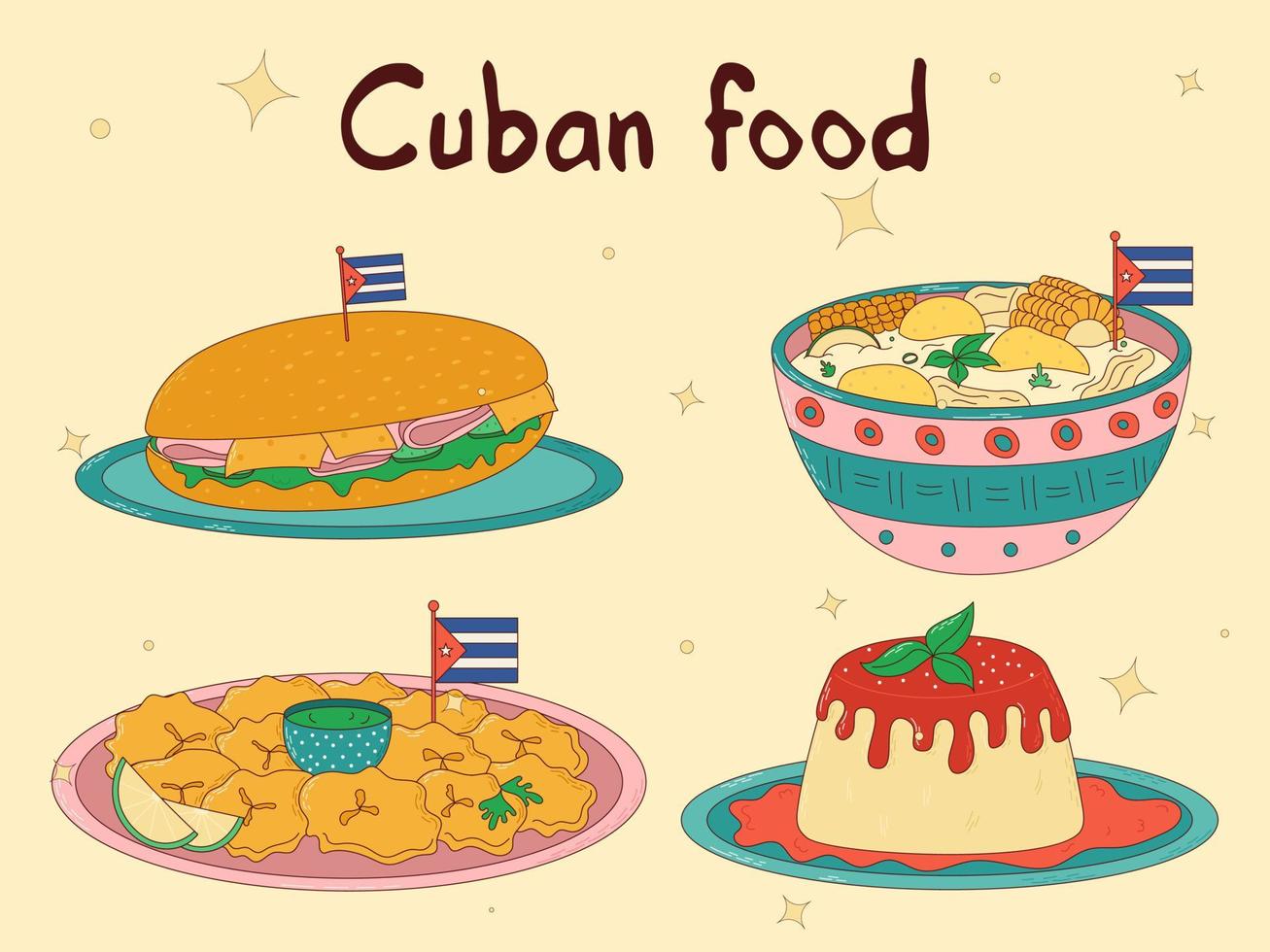 conjunto do cubano Comida. tradicional cubano prato. vetor ilustração
