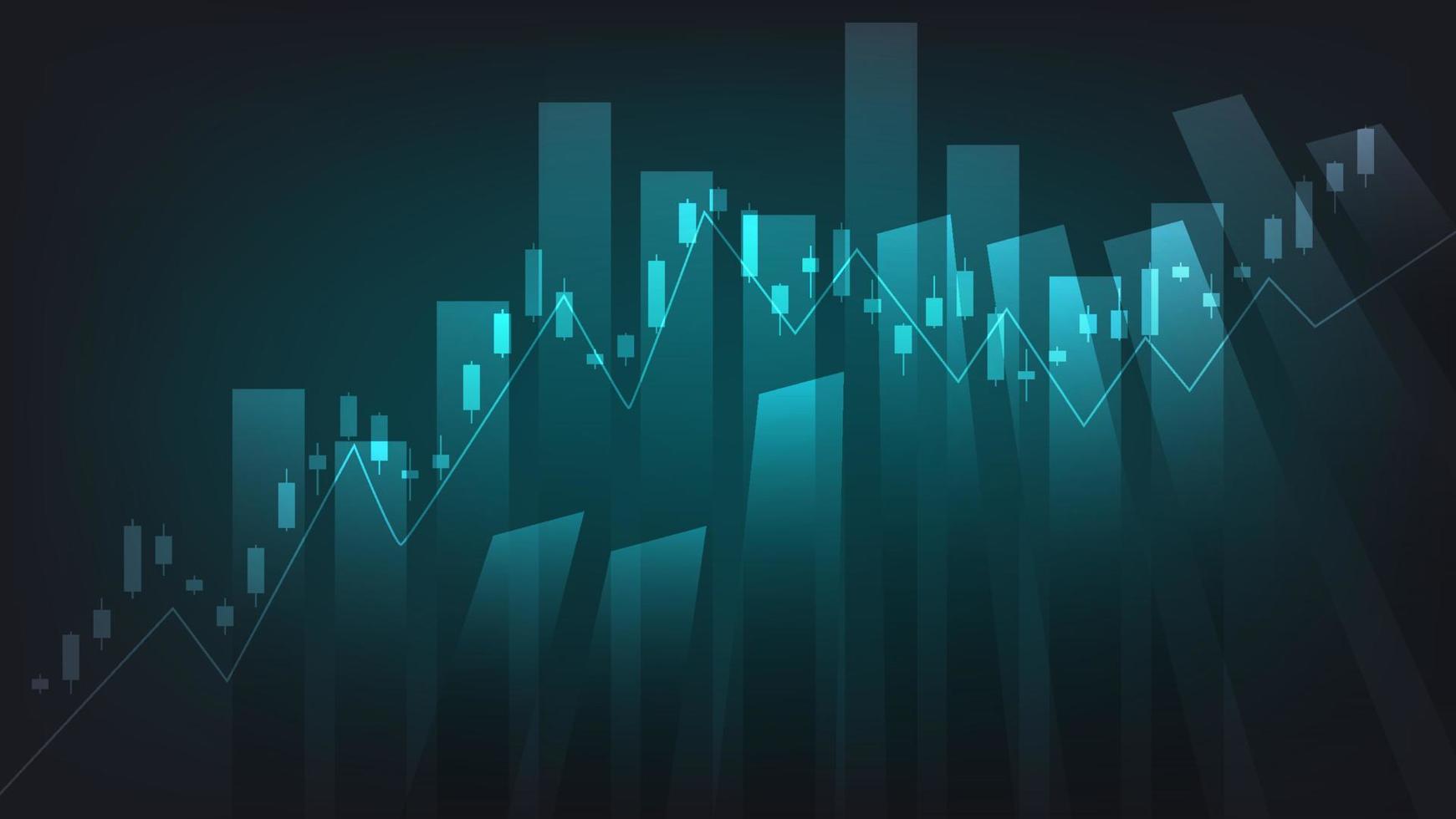 financeiro o negócio Estatisticas com Barra gráfico e castiçal gráfico mostrar estoque mercado preço em Sombrio verde fundo vetor