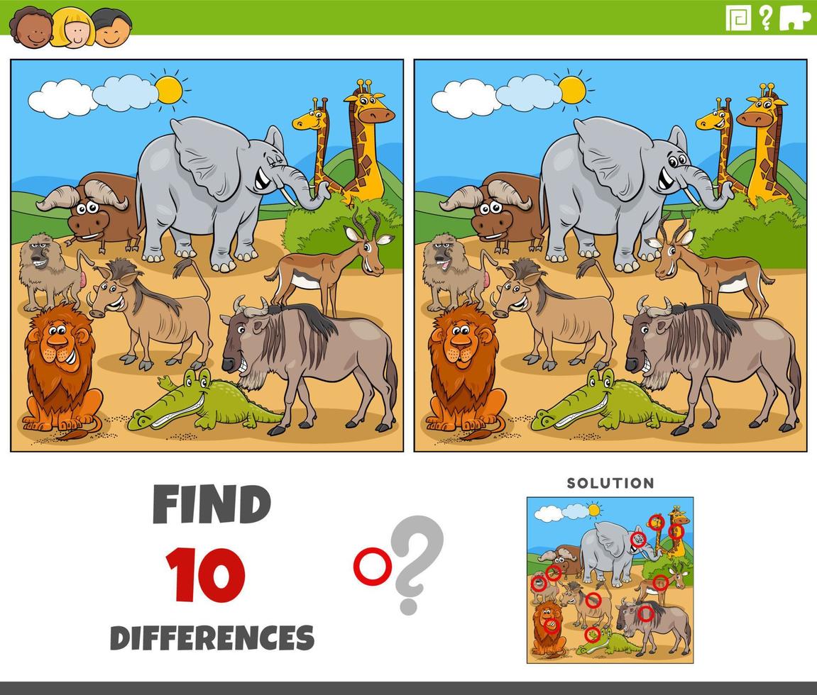 diferenças jogos com desenho animado africano animais vetor