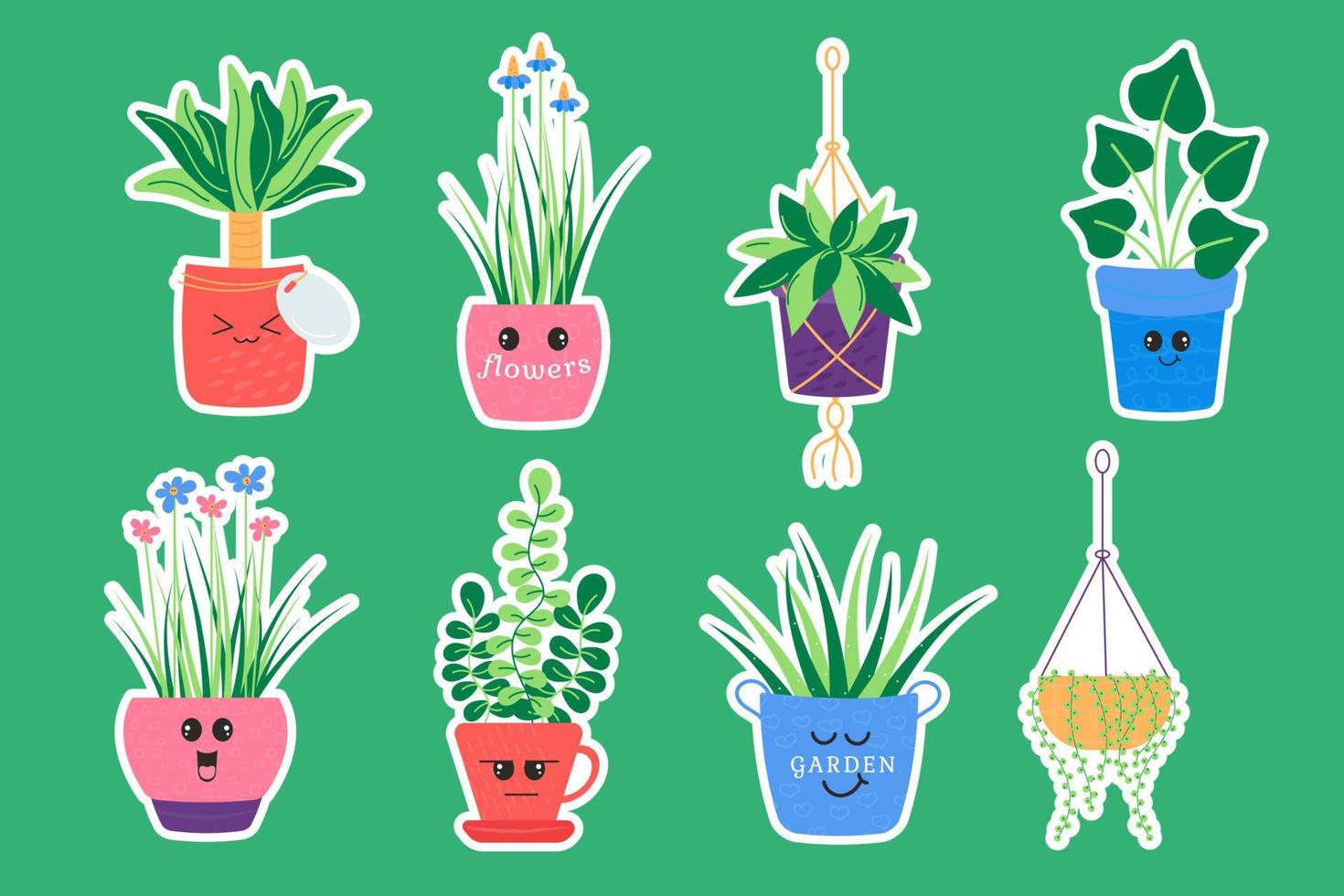 engraçado kawaii adesivos do diferente plantas. desenho animado plantas vetor