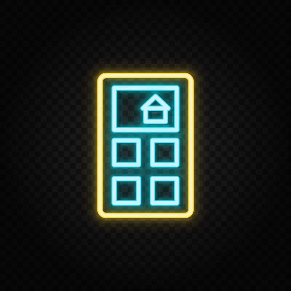 real Estado vetor calcular, casa, preço. ilustração néon azul, amarelo, vermelho ícone conjunto