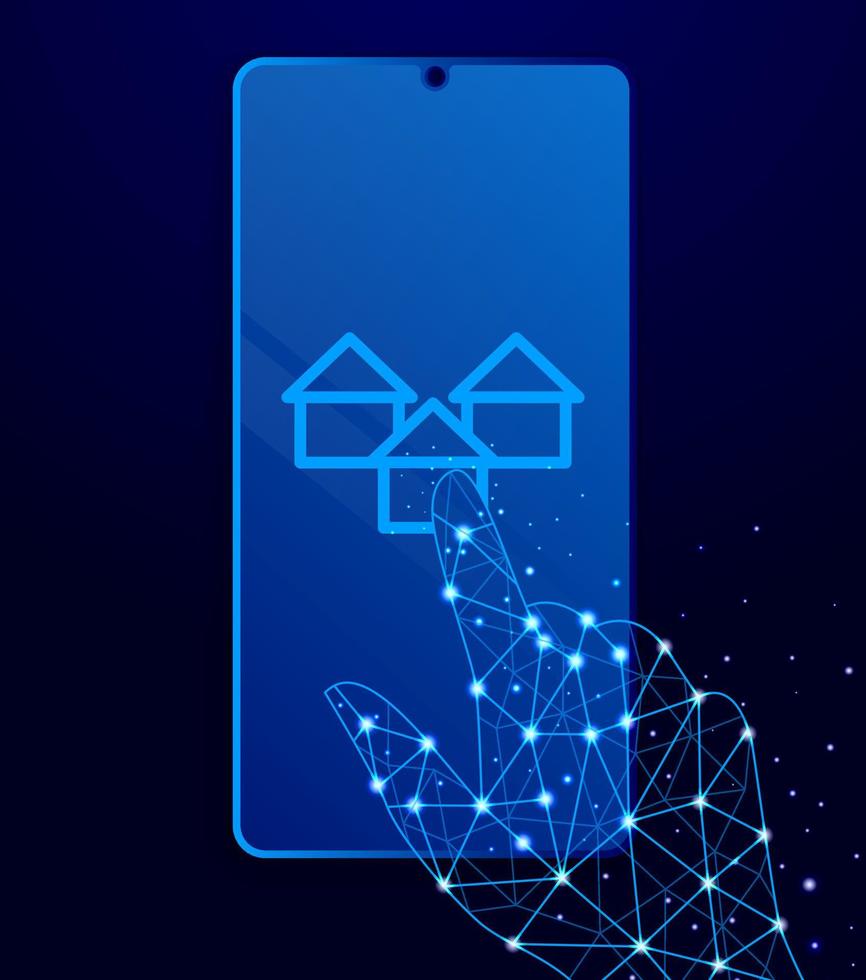 apartamento, edifícios vetor ícone. polígono estilo toque telefone vetor ilustração