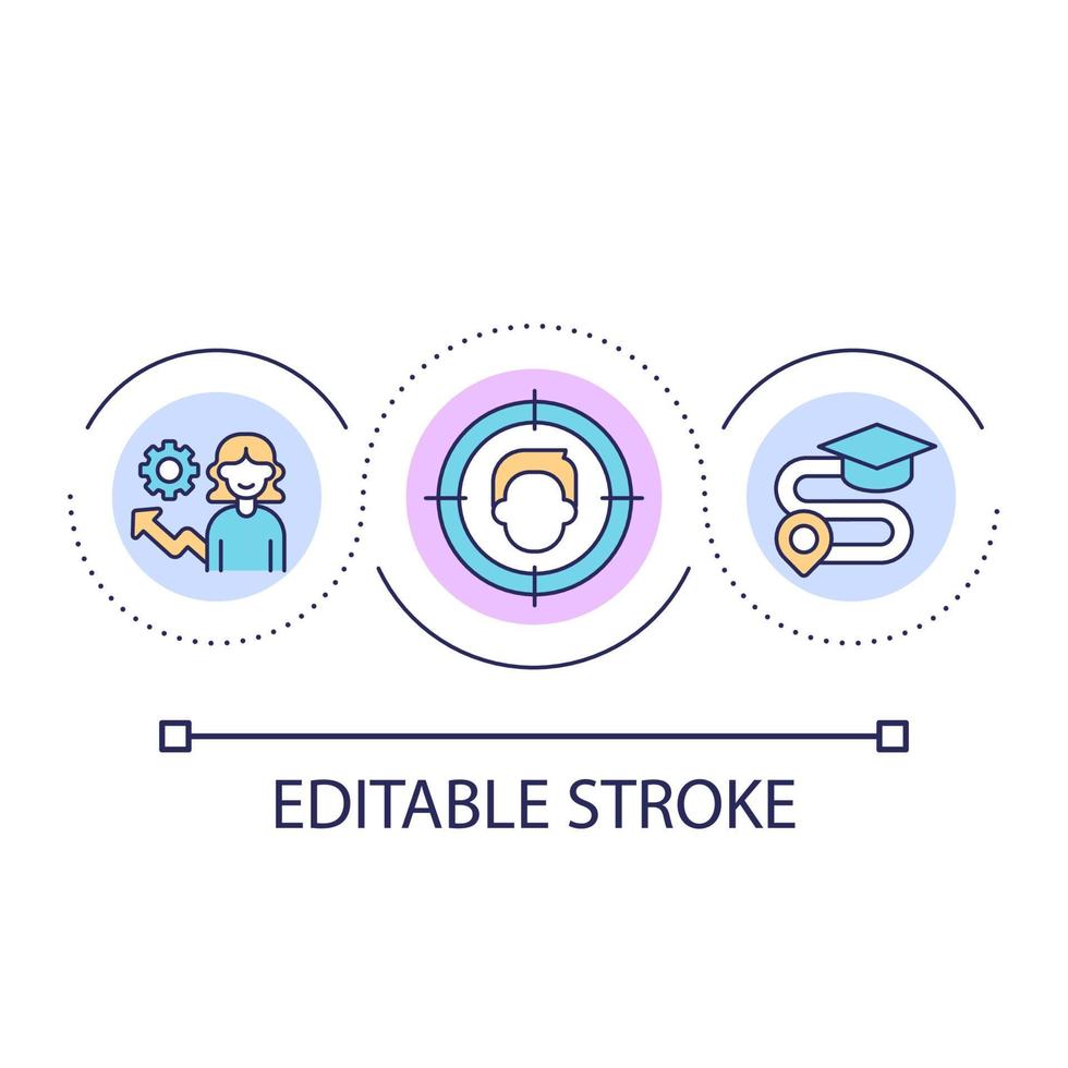 centrado no aluno Aprendendo ciclo conceito ícone. aprendiz orientado Educação abstrato idéia fino linha ilustração. educacional caminho. isolado esboço desenho. editável acidente vascular encefálico vetor