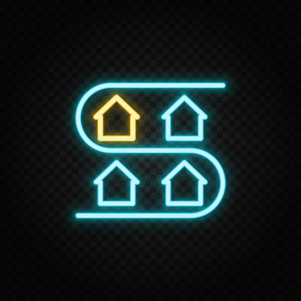 real Estado vetor endereço, distrito, casa, vizinhança. ilustração néon azul, amarelo, vermelho ícone conjunto