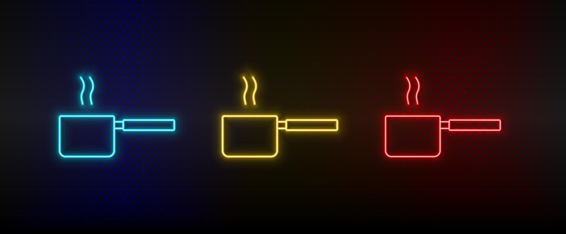 néon ícone conjunto utensílios, utensílios de cozinha. conjunto do vermelho, azul, amarelo néon vetor ícone em Sombrio fundo