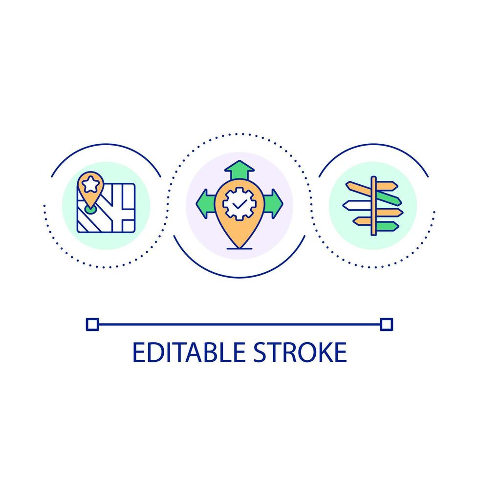 achando rota ciclo conceito ícone. escolhendo direção. determinar localização. estrada sinais. navegação abstrato idéia fino linha ilustração. isolado esboço desenho. editável acidente vascular encefálico vetor