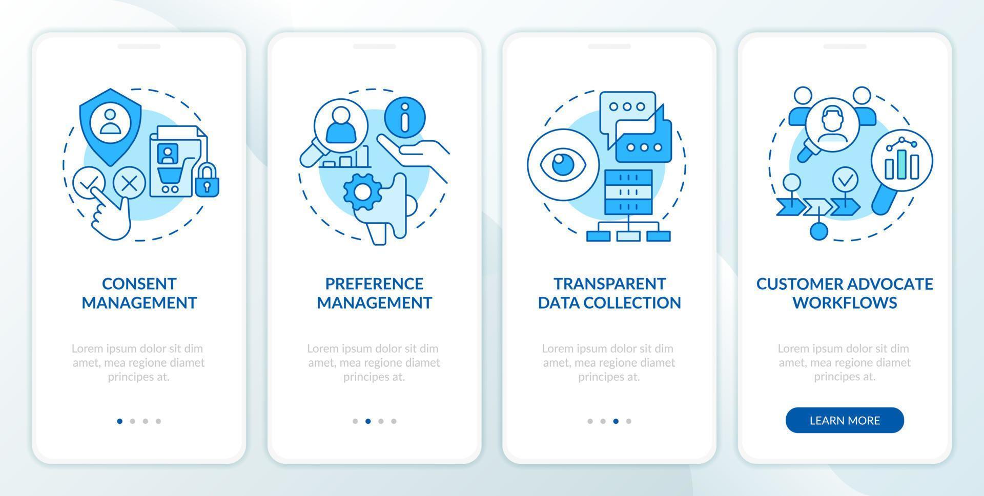 ciam aspectos azul onboarding Móvel aplicativo tela. cliente regulamento passo a passo 4 passos editável gráfico instruções com linear conceitos. interface do usuário, ux, gui modelo vetor