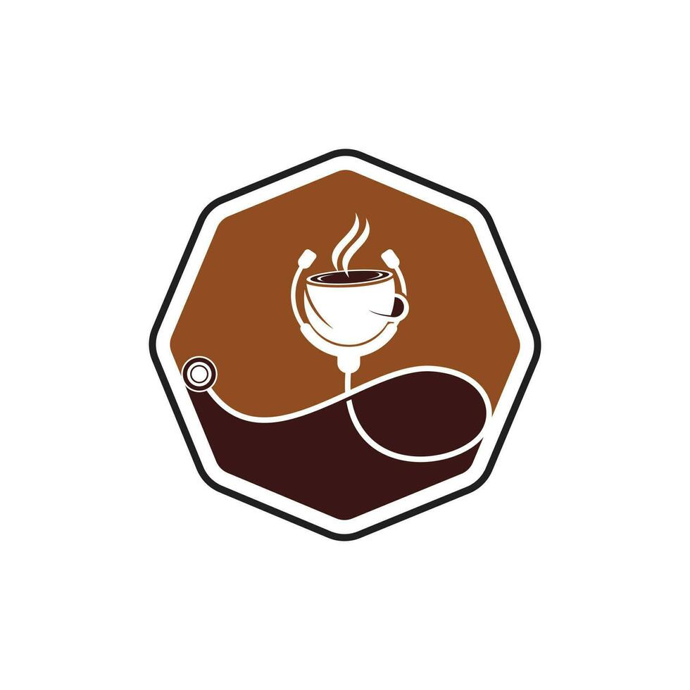 design de logotipo de vetor de café saudável. estetoscópio de médicos com design de logotipo de xícara de café.